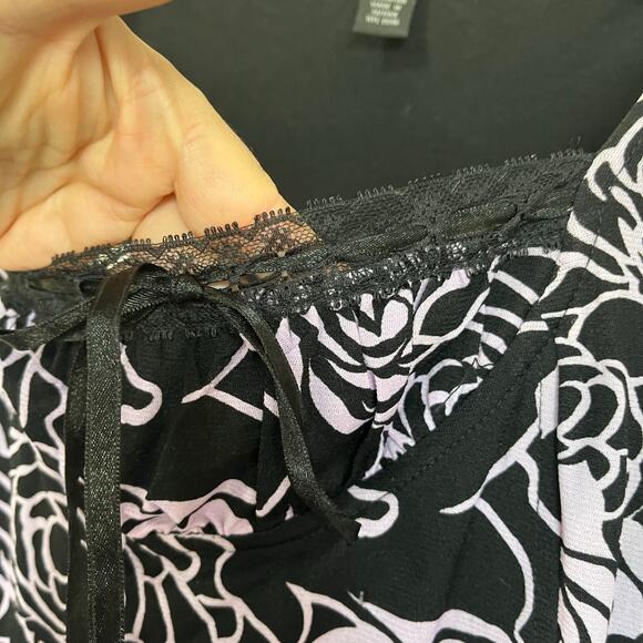 INC International Concepts Y2K Purple Mesh Rose Goth Print Long Sleeve Top Sz S - Picture 6 of 8